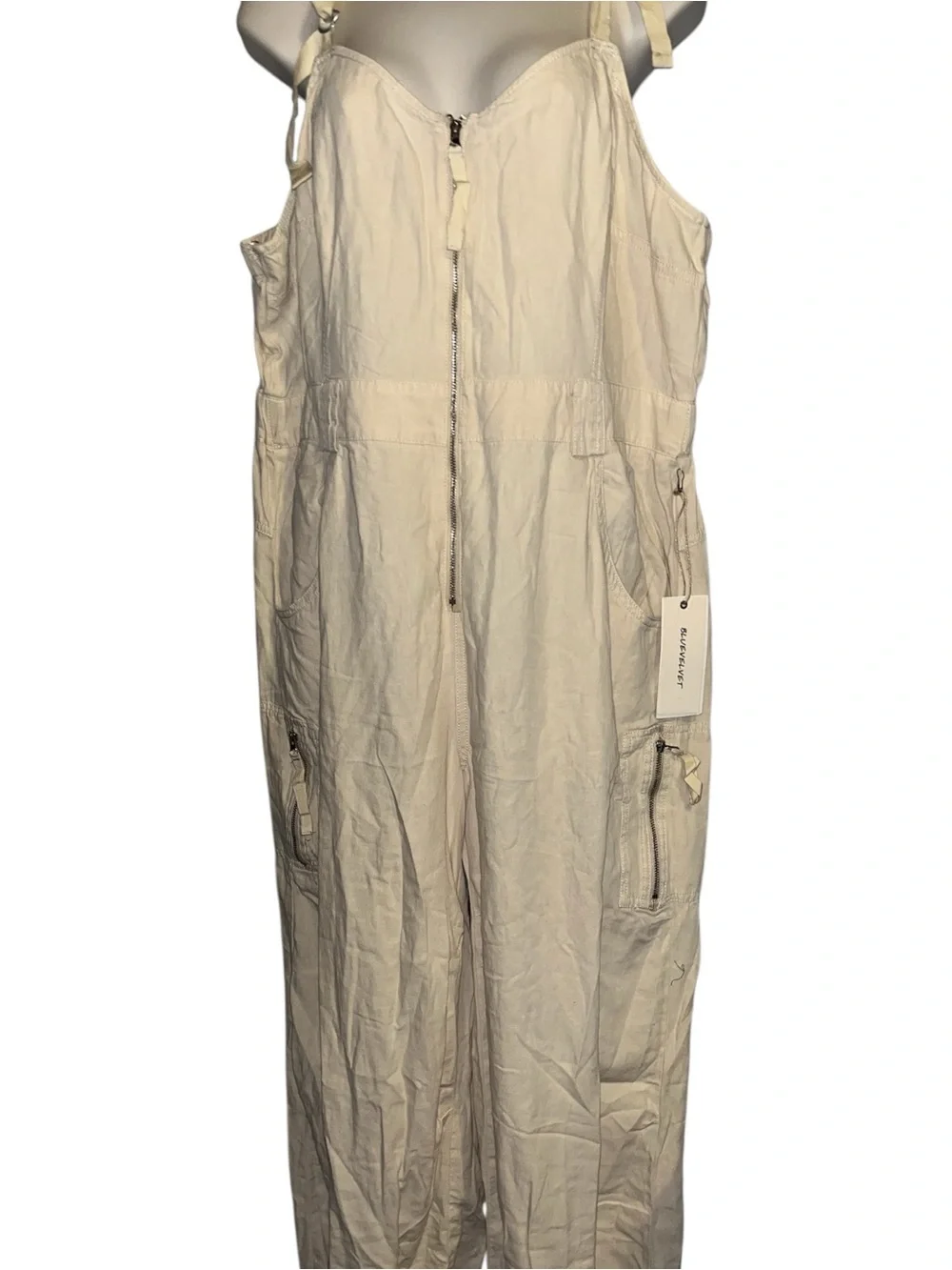 BlueVelvet XL Cream Utility Overalls
